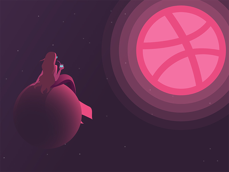 Hello Dribbble! planet mermaid space debut firstshot vector design illustration