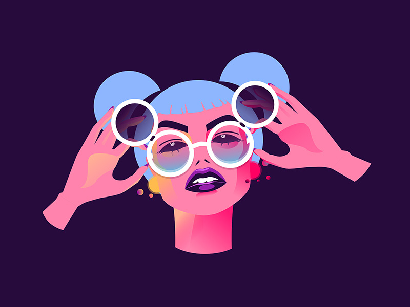 girl in glasses gradien girl glasses color art illustration design