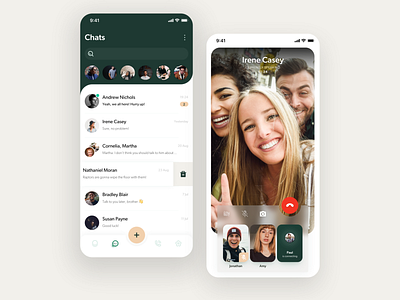 WhatsApp redesign – Chats and Video call app app design call chat clean design messenger minimal mobile navbar redesign search bar typogaphy ui uidesign ux ux design video whatsapp