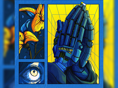 Pray to The Robot G0d art clean cyberpunk design illustration illustrator minimal robot vector