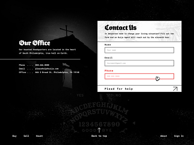 Ouija adobe xd adobexd contact contact us design footer forms halloween horror hover state movie ui ux xd