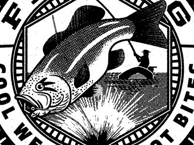 Outdoor Badges badge bass editorial fish on fishing hooked up illustration
