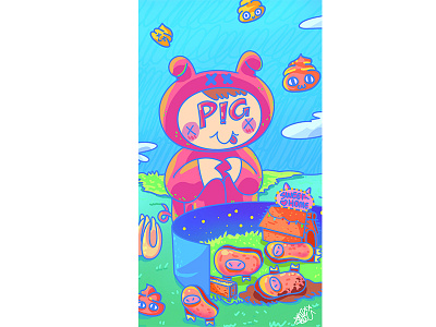 a carefree piglet~ illustration