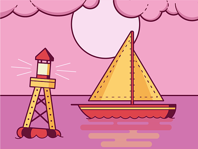 Boat And Buoy boat buoy illustration pink