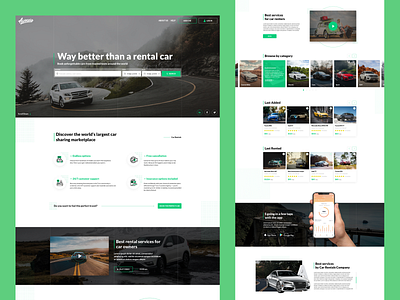 Awocaro - home page for car rental website analytics car dashboard ecommerce experience free interaction interface landing page product rent research service turo ui ux web app website