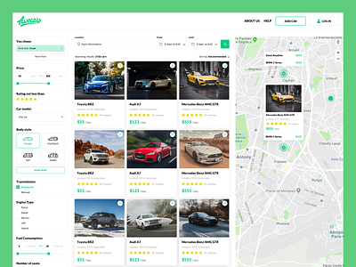 Awocaro - catalog page for car rental website analytics cars dashboard ecommerce experience free interaction interface landing page product research service turo ui ux web app website