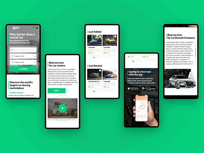 Awocaro - mobile home page for car rental website airbnb analytics booking car dashboard design ecommerce experience free interaction interface landing page product rent research service ui ux web app website