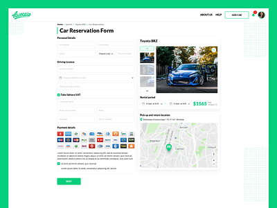 Awocaro - Car Reservation Form analytics booking car dashboard design ecommerce experience free interaction interface landing page product rent research service ui ux web app website