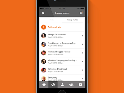 Social App - Invites feed flat invites ios social app