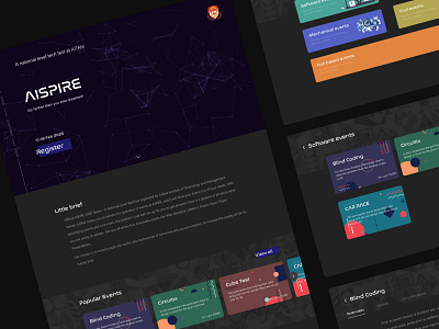 Aispire Technical Fest dark event festival meetup party registration technology ui ux web design
