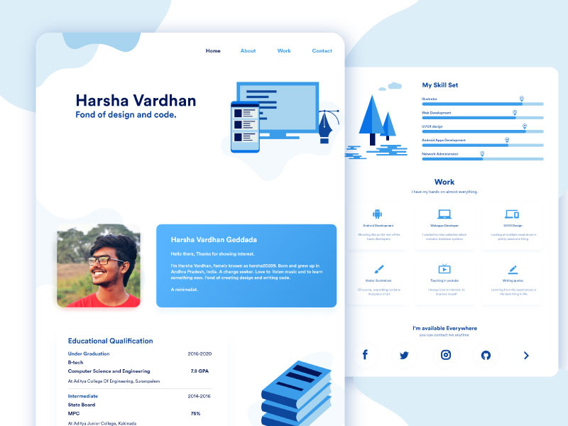 Blue Portfolio by Harsha Vardhan on Dribbble