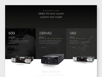 Simaudio - Product Section black gold landing page music sound system website