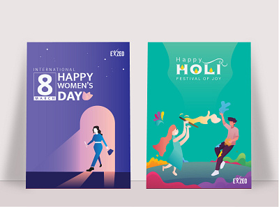 Celebrating posters of holi and Womens day abstract craft dribbble dribbble best shot exzeo festival holi minimalist poster ux uxdesign womensday