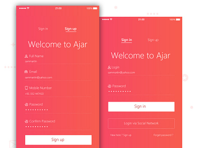 Ajar Login Register Ui facebook illustration ios login mobile register signin signup ui