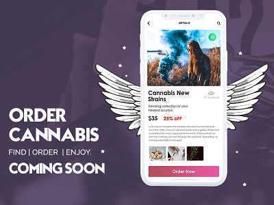 Coming Soon android app concept banner cannabis coming soon enjoy find flower flying bird ios offer order now smoke stars