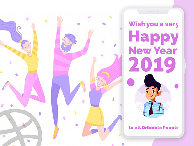 Happy New Year app avtar color design design app dribbble friends happy new year illustration publish trending