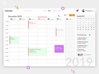 Calender Dashboard UI 2019 trend account management accounts app application calender chart color dailyui dashboard management profile task uidesign uiux userinterface