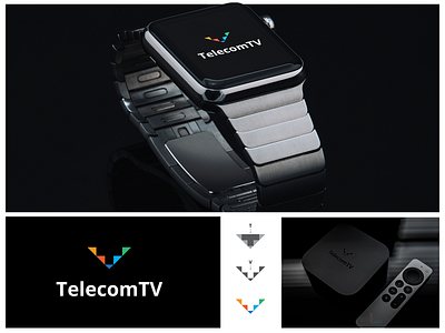 TelecomTV (T+V monogram, negative space) branding colorful creative design internet tv logo simple telecommunication company tv vector