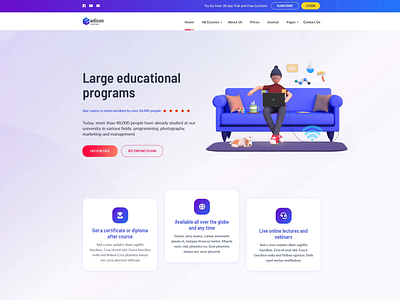 Edison - Education Website for Online Courses animation colorful courses education educational elementor elementor pro elementor themes figma lottie school sketch study trend trendy vebinar vibrant website wordpress wordpress theme