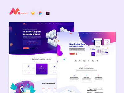 Moneer - ICO & Cryptocurrency Website Design bitcoin cryptocurrency design figma ico sketch template trade ux webdesign website