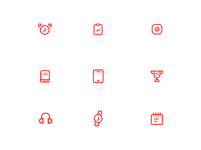 Icons Set education. electronics gadgets icons illustration miscelleniuos red stroke