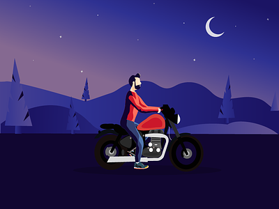 Man riding in Bike bike bullet dribbble invite illustration invite man moon mountain nature night riding tree
