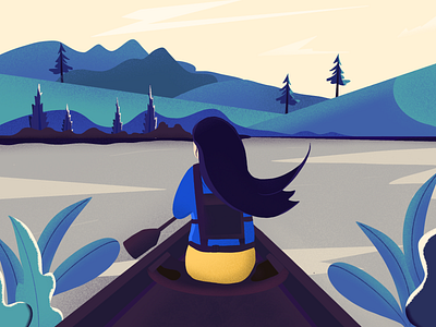 Boat girl 2d 3d amazon art boating color design dribbble invite girl illustration invite leaves mountain nature procreate sea trecking vector water winter