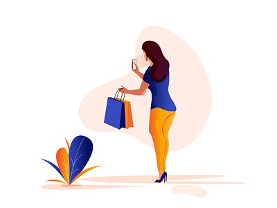 Shopping Girl art bag cart design dribbble invite e commerce girl gradient illustration illustrator invite leaves plant procreate shopping