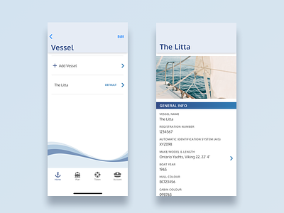Vessel Information app blue boat clean design information interface mobile mobile app sailing ui ux water