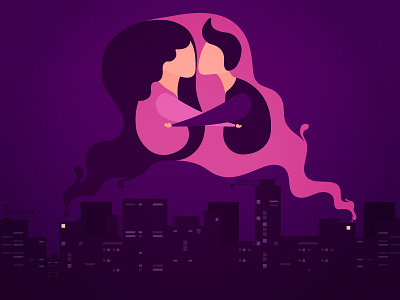 The Love Bond bond buildings city couple illustration kiss kraving love night valentine