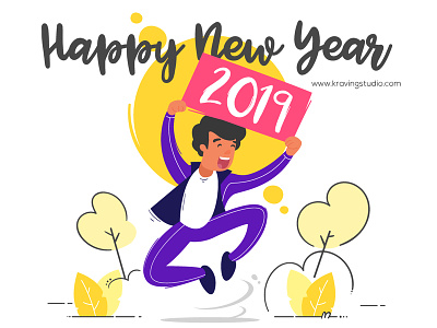 Happy New Year cartoon clouds creative design dribbble happy illustrations kraving studio new new year 2019