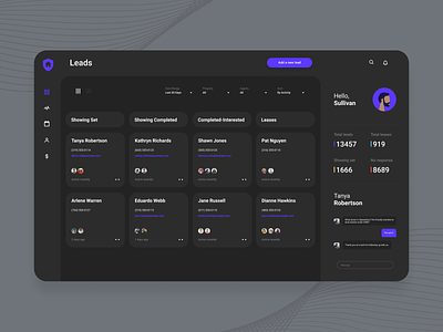 CRM Dark Mode activity feed app card list chat clean crm crm portal crm software dashboard data filters minimal tool trello ui ux webdesign website