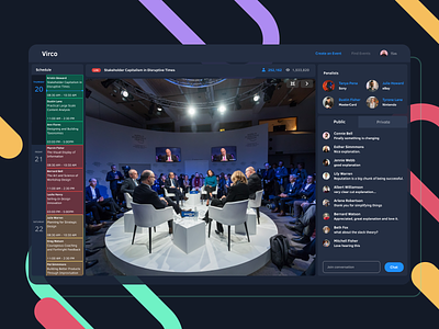 Virco - Virtual Conference Platform chat conference conference design conferences dark dark mode dark theme dark ui event event app events pantone pastel schedule streaming video video call video chat video conferencing webapp