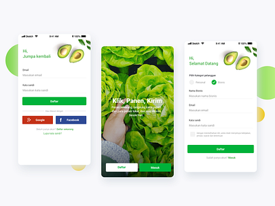 Signup & login screen avocado button ecommerce grocery login login box login design login screen mobileapp organic signin signup signup form uiux user interface vegetables