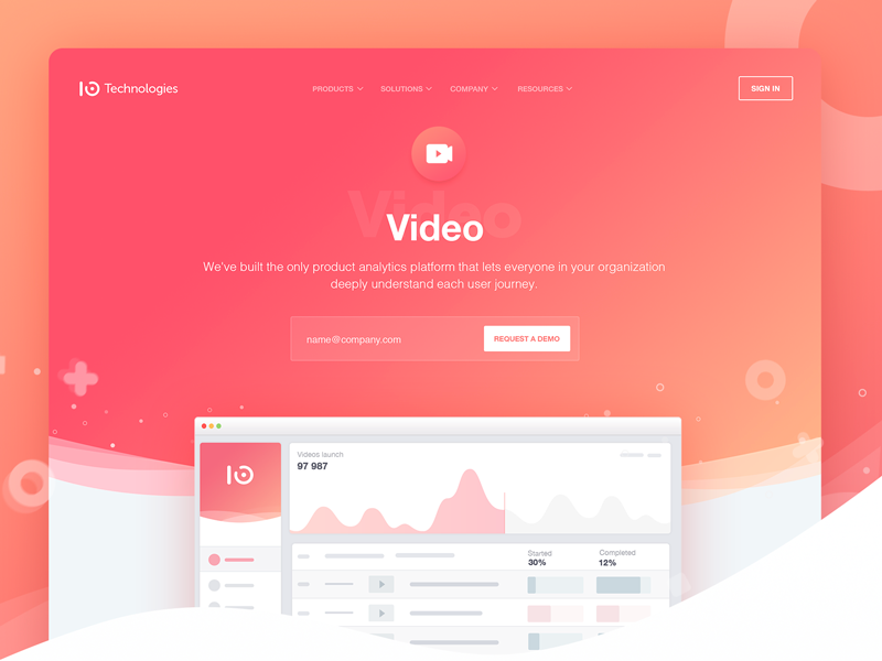 Video analytics landing colors video dashboard landing analytics