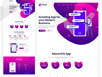 Jilapi App Landing Page Dribble Presentation app landing page app lunching app promotion interface landing page typography ui ux vector web website