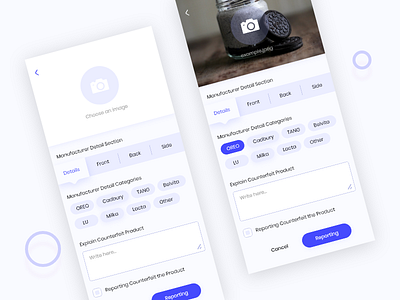 Reporting Counterfeit Product category detail front ganesha madewithadobexd manufacture mobile product reporting section ui