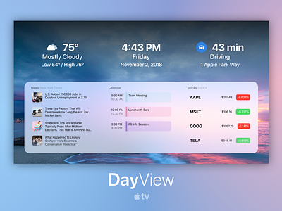 DayView for Apple TV apple appletv calendar commute dashboard design news smarttv stocks tvos ui weather