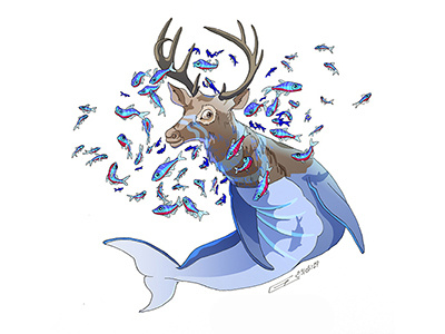 Deerphin animal blue creature deer digital painting dolphin fish illustration mermay ocean photoshop