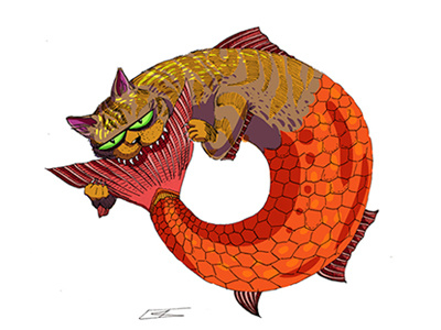 Mercat animal cat creature digital painting fish illustration mermaid mermay ocean orange photoshop