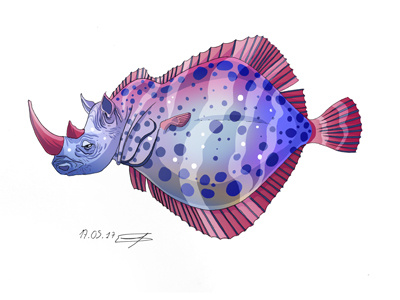 Turboceros animal creature digital painting fantasy fish illustration mermaid mermay ocean photoshop rhinoceros