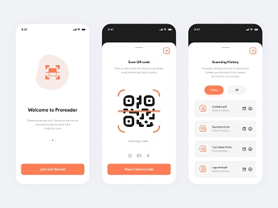 Proreader-QR code scanner app ui ux design 3d aftereffects animation app clean ui design flat gif icon illustration ios logo minimal neumorphism qr code qrcode trandy typography ui ux vector