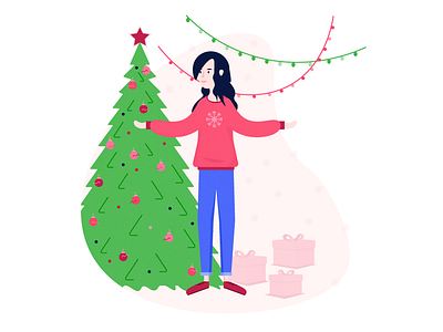 Xmas christmas christmastree flat gifts girl holiday illustration magic snowflake