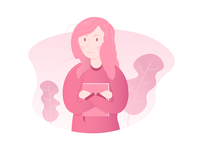 Girl with book book character girl illustration minimal pink vector vector artwork