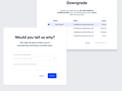 Downgrade process downgrade process modal saas ui