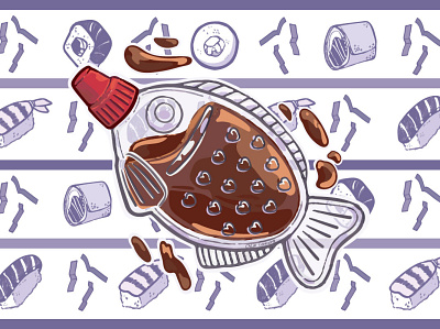 Soy Sauce! anime bottle colorful cute dribbble ghibli illustration illustrator japanese sketches soy sauce sushi vector