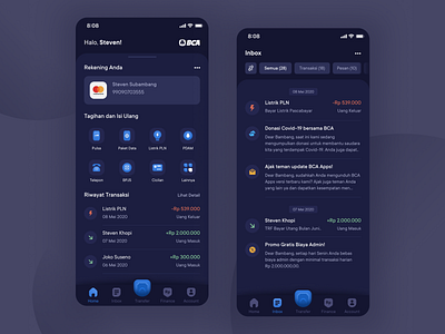 Bank Apps BCA Dark Mode app bank app design finance homepage icon ui uidesign ux uxui