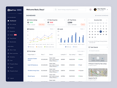 SaaS - Property Agent Dashboard agent dashboard data design homepage leads listing property saas table ui uidesign ux uxui