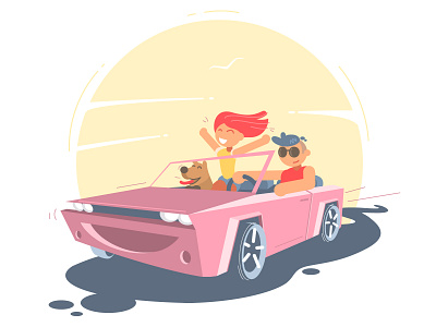 Couple enjoying a drive in a convertible