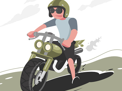 Motorcyclist racing on bike bike cartoon custom drift flat helmet illustration man motor motorbike motorcycle mountain power race rider road sport transportation vector vehicle